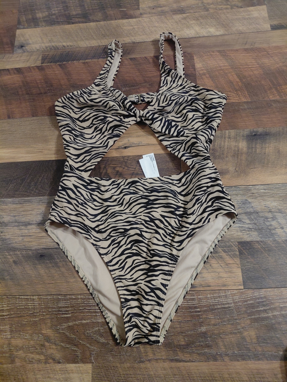 Hollister Beige and Black Zebra-Print One-Piece Swim